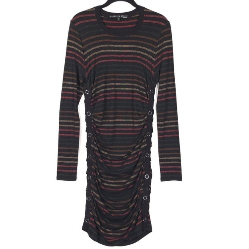 VERONICA BEARD Daphne Striped Metallic Lurex LongSleeve Mini Dress SMALL Women's